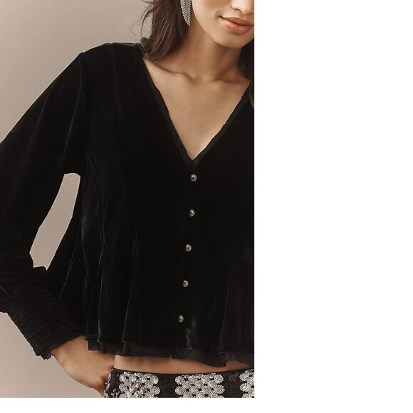 By Anthropologie Swing Velvet Peasant Top black color size S new with tag nwt - Picture 3 of 7